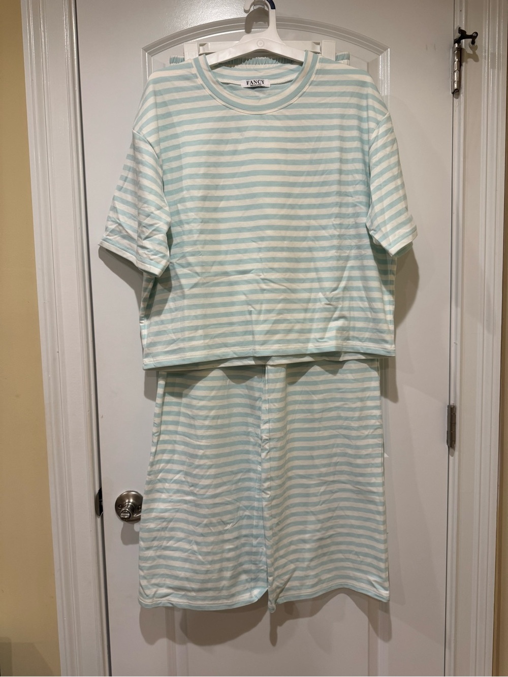 FANCY Striped Mint & White Wide-Leg Pants Set